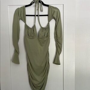 SHEIN Green Bodycon Dress with Bell Sleeves and Plunge Neckline